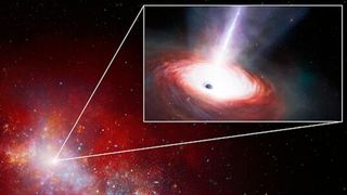 A picture of a galaxy with a zoom lens showing a black hole