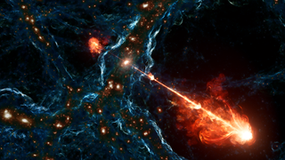 The artist's drawing of Porphyrion shows a giant plane stretching across the cosmic web.