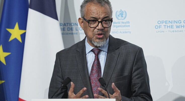 Tedros Adhanom Ghebreyesus, Director-General of the WHO, delivers his speech after launching the WHO Academy campus that promotes lifelong learning in the field of health, Tuesday, Dec. 17, 2024, Lyon, central France.